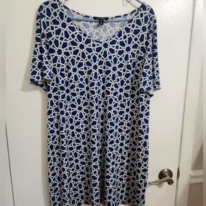 Blue and White Geometric Mini Dress